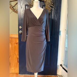 Lauren Ralph Lauren Womens Gray Faux Wrap Sheath Midi Dress Size 10